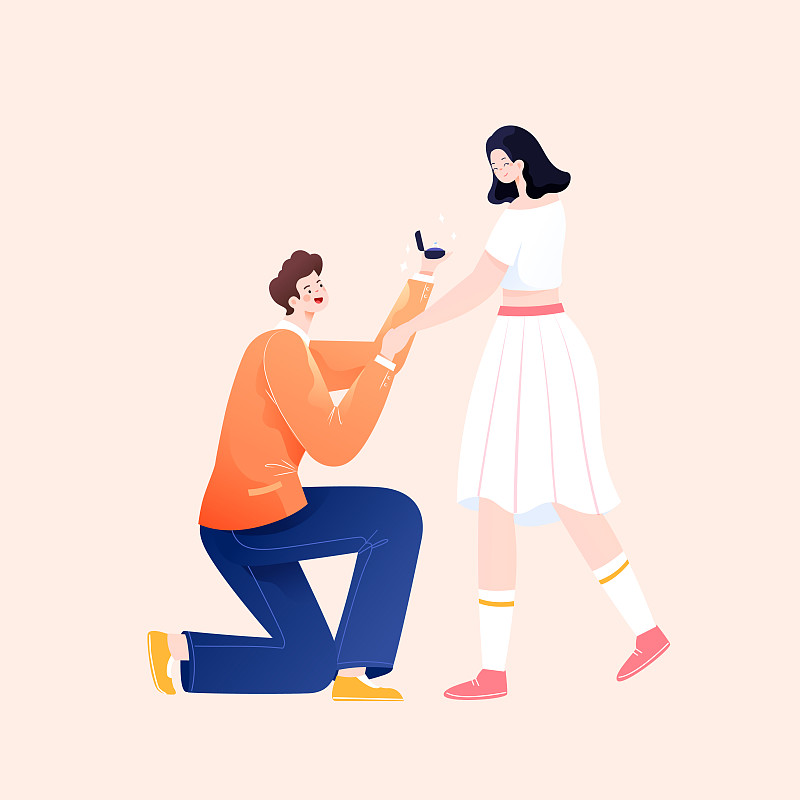 卡通夏季夏天520情人节互联网情侣在一起约会浪漫求婚矢量插画图片