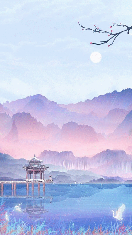 中国风山川河流园林插画背景图片下载