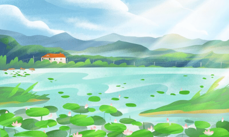 夏天乡下的池塘荷花风景插画下载