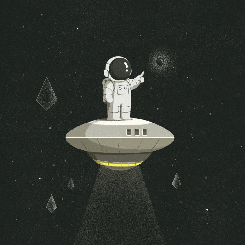 动态插画一个宇航员站在太空中的飞船上图片下载