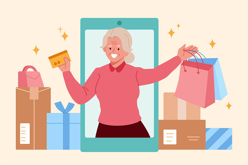 奶奶用手机大肆购物图片下载