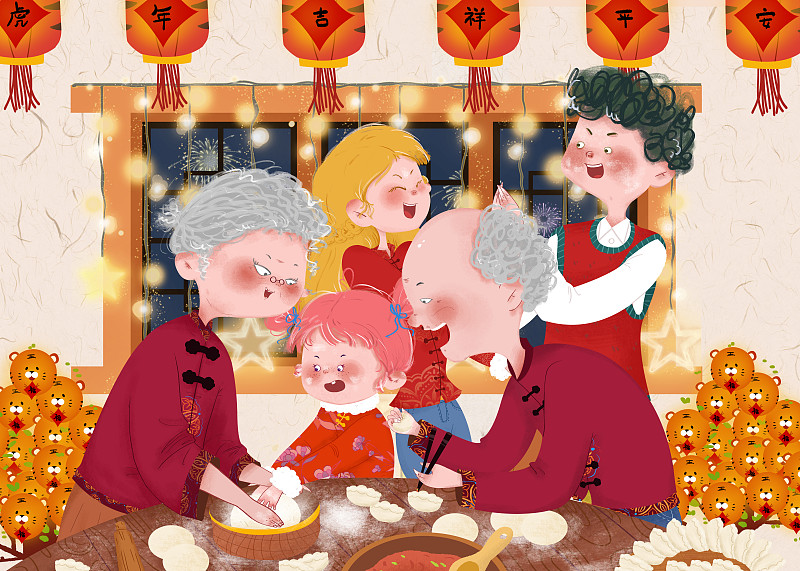 元宵节一家人一起包饺子元宵节图片下载