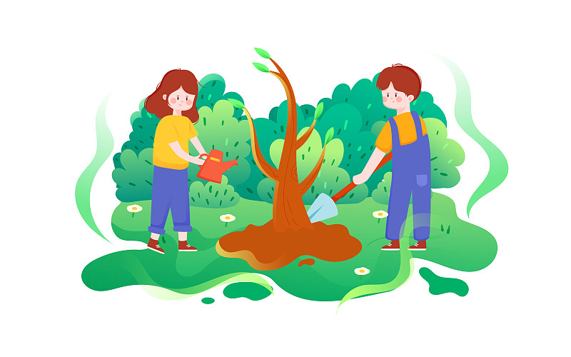 312植树节人物工作劳动插画爱护环境海报下载