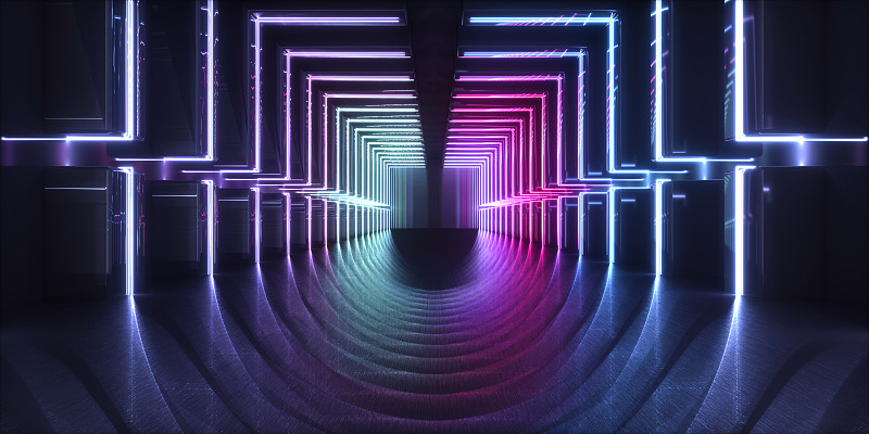 3D霓虹灯隧道空间背景图片素材
