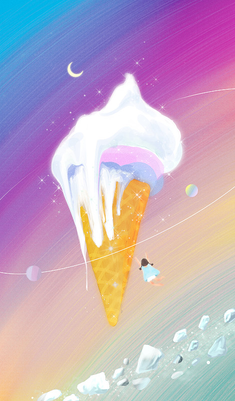 融化的冰淇淋甜筒梦幻星球图片素材