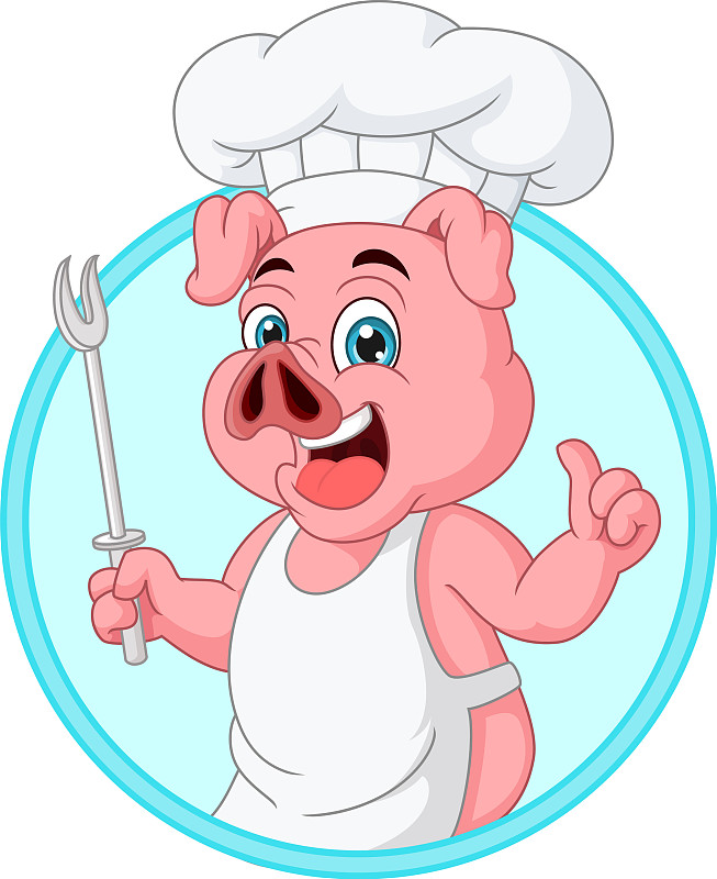 卡通小猪厨师拿着叉子图片