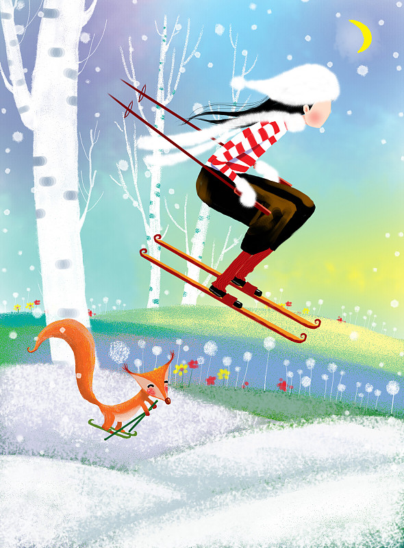 在雪地上滑雪的女孩图片素材