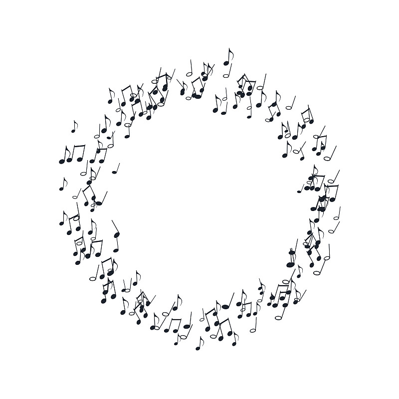 白色音乐剧上的圆形图案音符插画图片