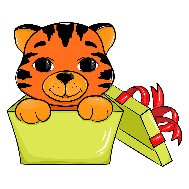 可爱的卡通老虎在礼品盒插画图片