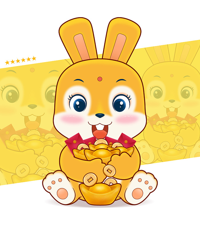 卡通兔子兔年卡通形象IP抱着财富的兔子图片下载