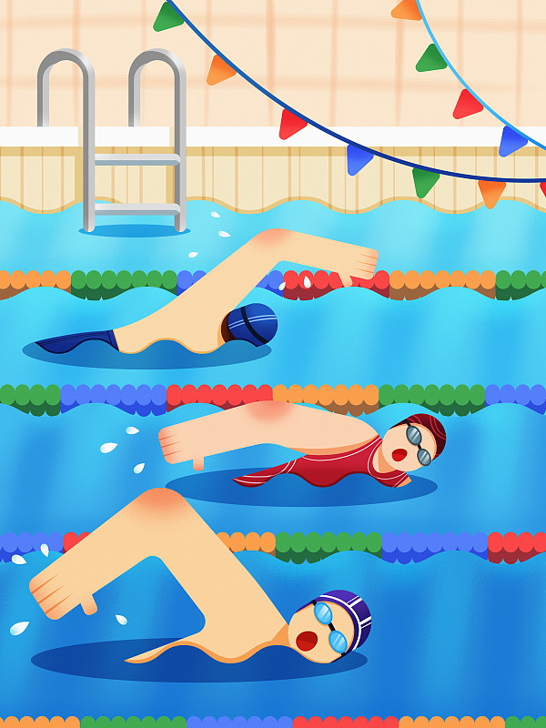 室内游泳比赛训练插画下载
