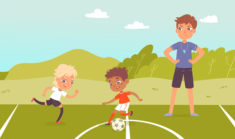 足球运动夏令营活跃的孩子们一起跑步图片下载