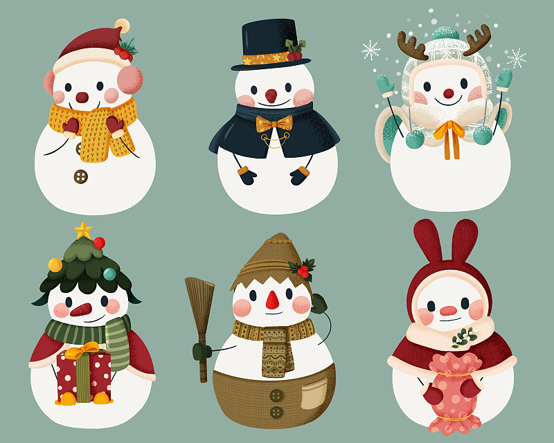 童话冬天圣诞雪人可爱插画元素下载