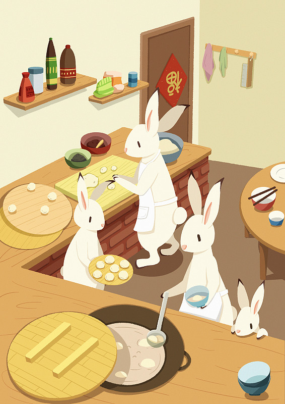 兔子做汤圆卡通插画下载