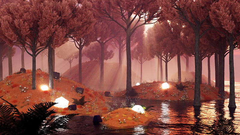 iDSTORE-三维渲染超现实主义户外森林自然场景数字场景图片下载