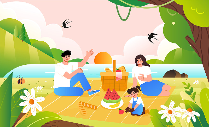 快乐的一家人在野餐图片下载
