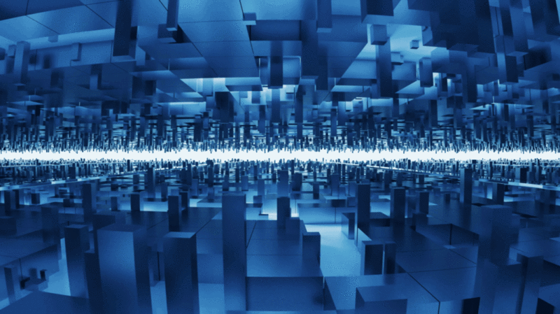 蓝色科技感方块隧道3D渲染插画下载