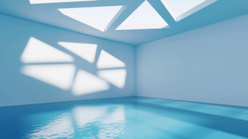 空房间光影变化与水面3D渲染图片下载