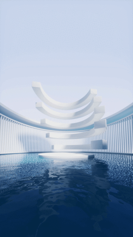 圆形建筑与水面背景3D渲染图片下载