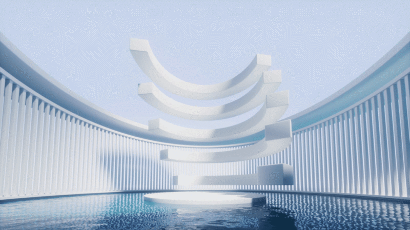 圆形建筑与水面背景3D渲染插画下载