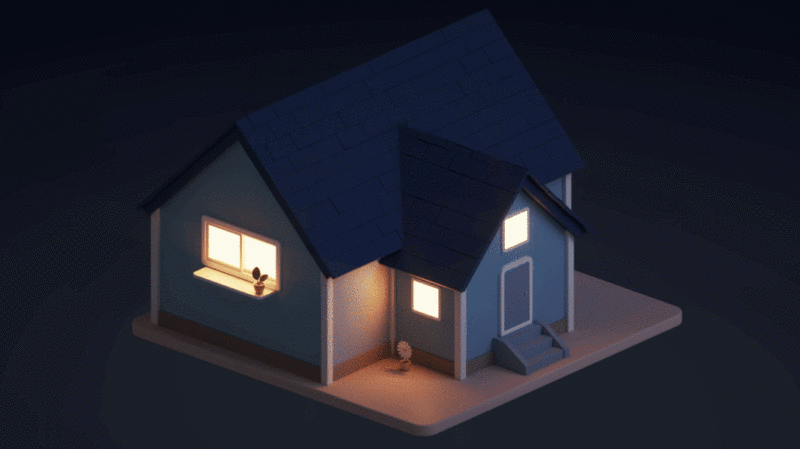 夜晚的3D卡通模型房屋3D渲染图片下载