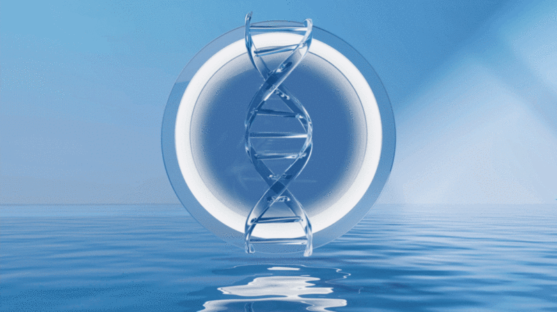 水面上的DNA结构3D渲染插画下载