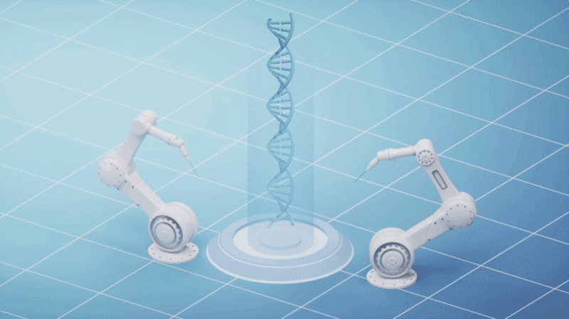 机械臂与DNA生物科技概念3D渲染图片下载