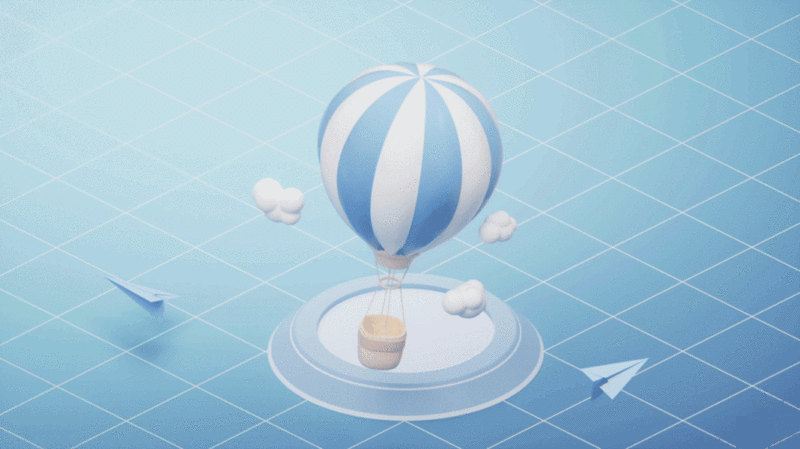 卡通风格热气球循环动画3D渲染插画下载