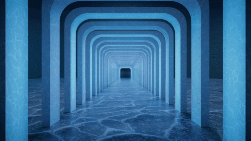 夜晚的冰封湖面上的隧道3D渲染图片下载