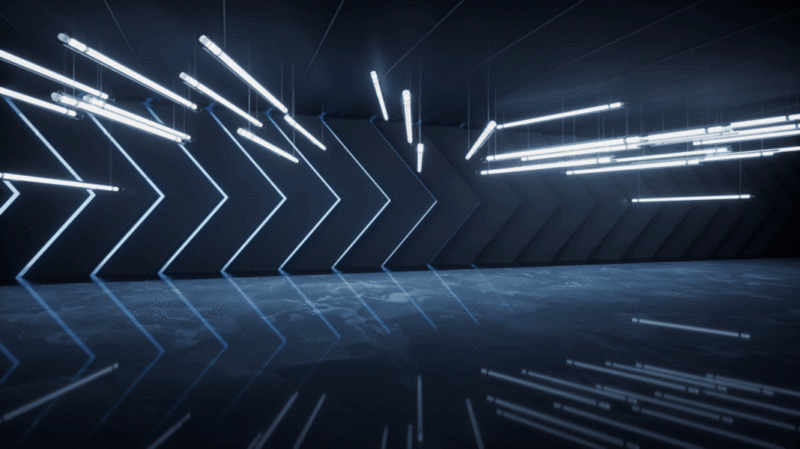 黑暗室内空间与霓虹灯管3D渲染插画下载