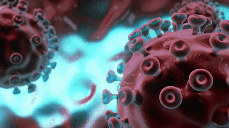运动的红色球形冠状病毒插画下载