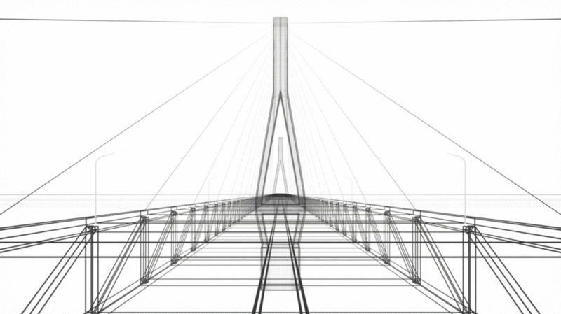 在桥梁线框中快速前行3D渲染插画下载