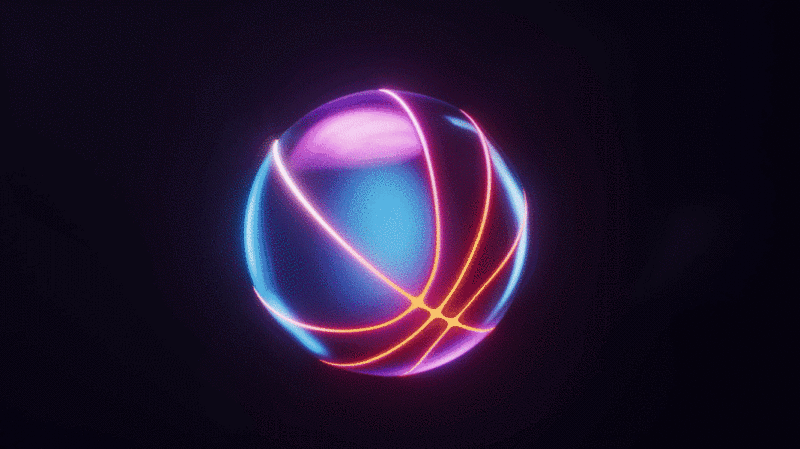 篮球与霓虹灯光效果循环动画3D渲染图片下载