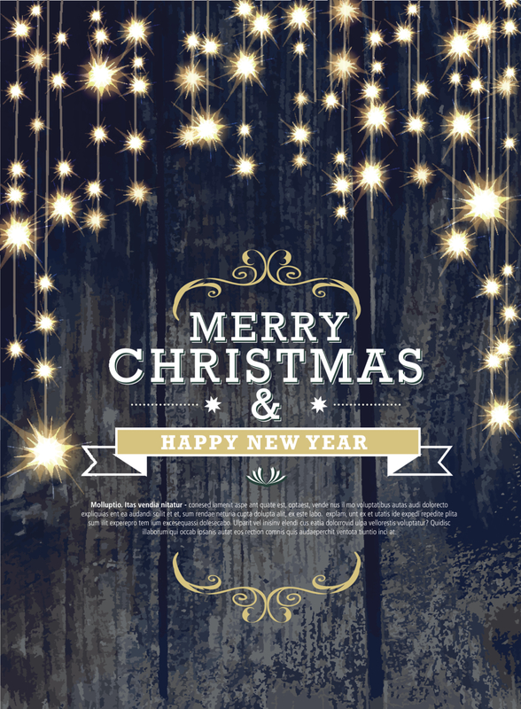 圣诞和新年邀请设计木纹与串灯图片下载