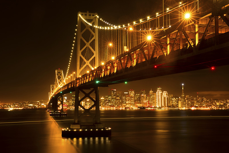 旧金山的天际线和海湾大桥图片下载