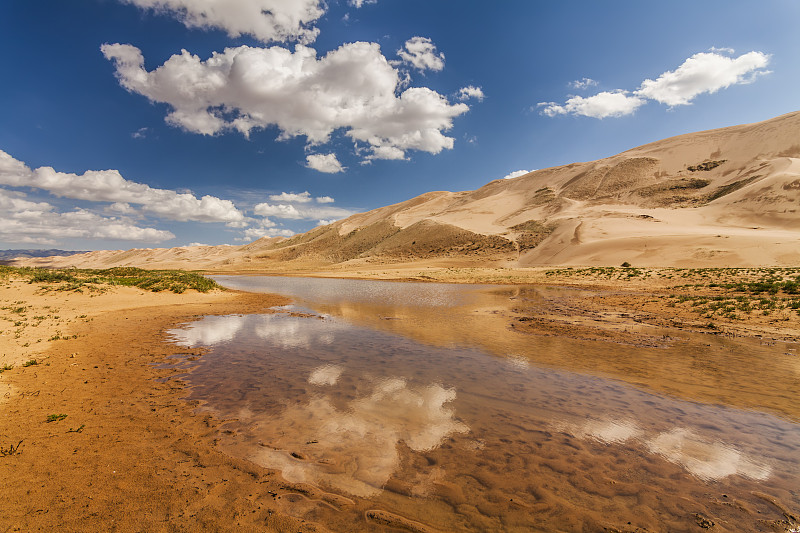 戈壁沙漠中的一个湖泊图片素材