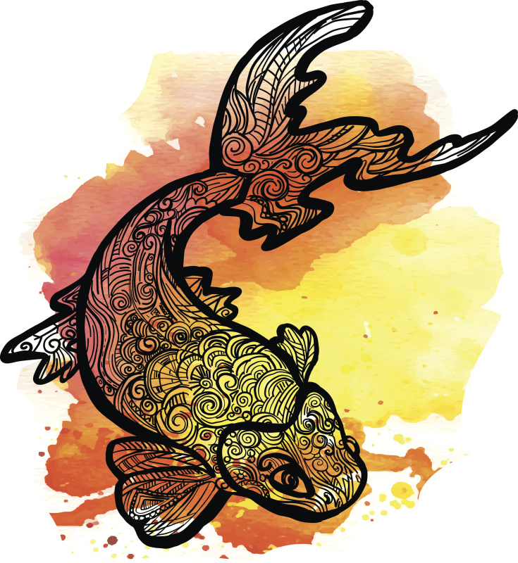 锦鲤鱼涂鸦画手绘水彩图片下载