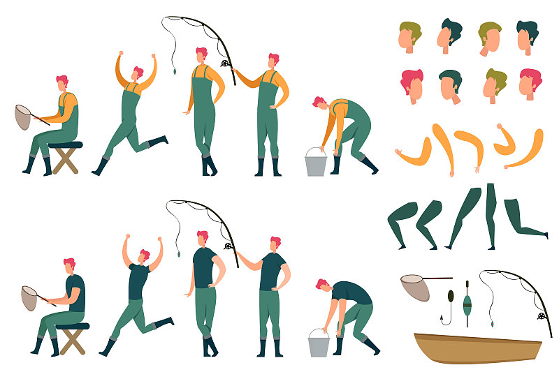 渔民角色构造器设计Diy工具包图片素材