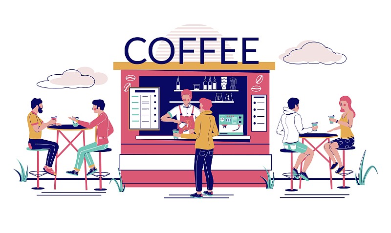 街头咖啡店，矢量概念的网站横幅，网站页面图片素材