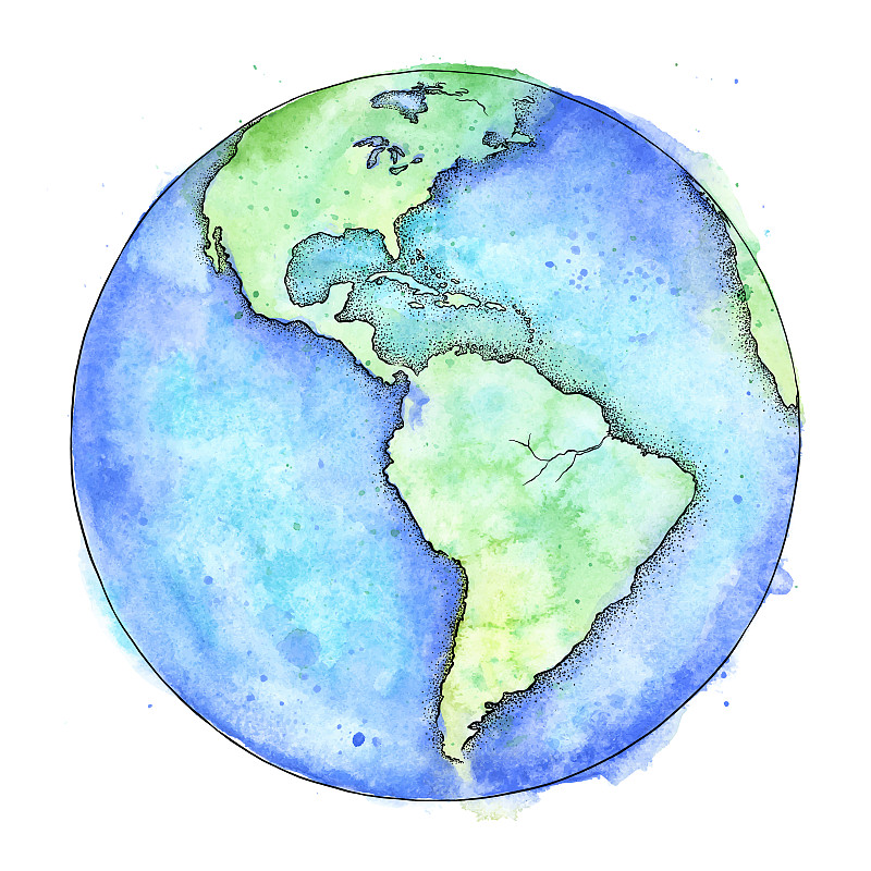 地球钢笔和水彩插图-矢量EPS10图片素材