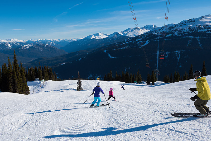 一家人在冬季滑雪度假图片下载