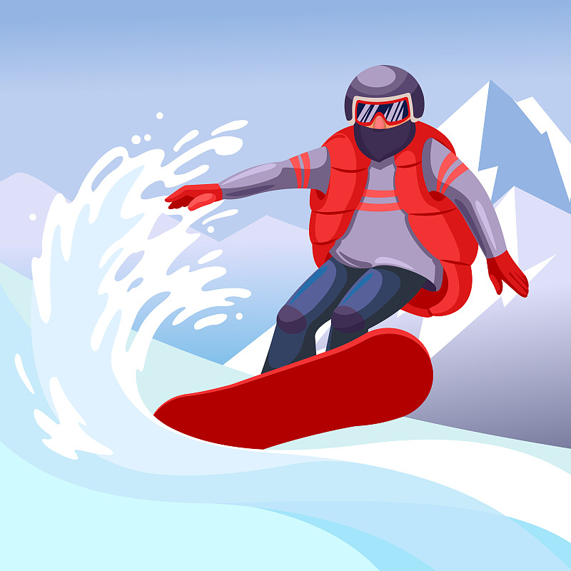 卡通色彩人物人物和滑雪板概念。向量图片素材