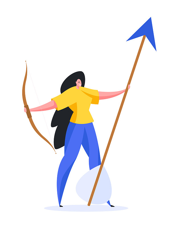 职业女弓箭手装备。平面向量插图图片下载