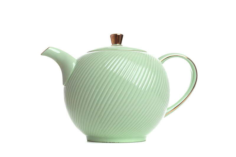 浅绿色的茶壶，用来泡茶，底色为白色图片下载