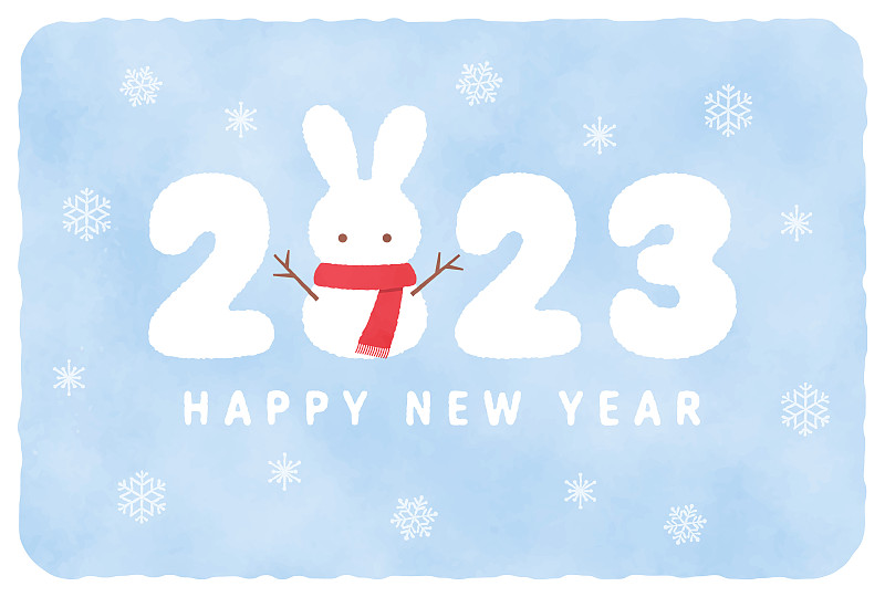 有一个兔子雪人的新年贺卡，兔子是中国或日本的星座2023年图片下载
