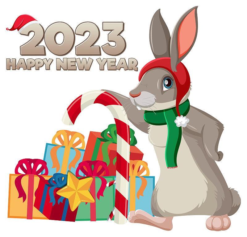 和可爱的兔子一起，2023年新年快乐图片下载
