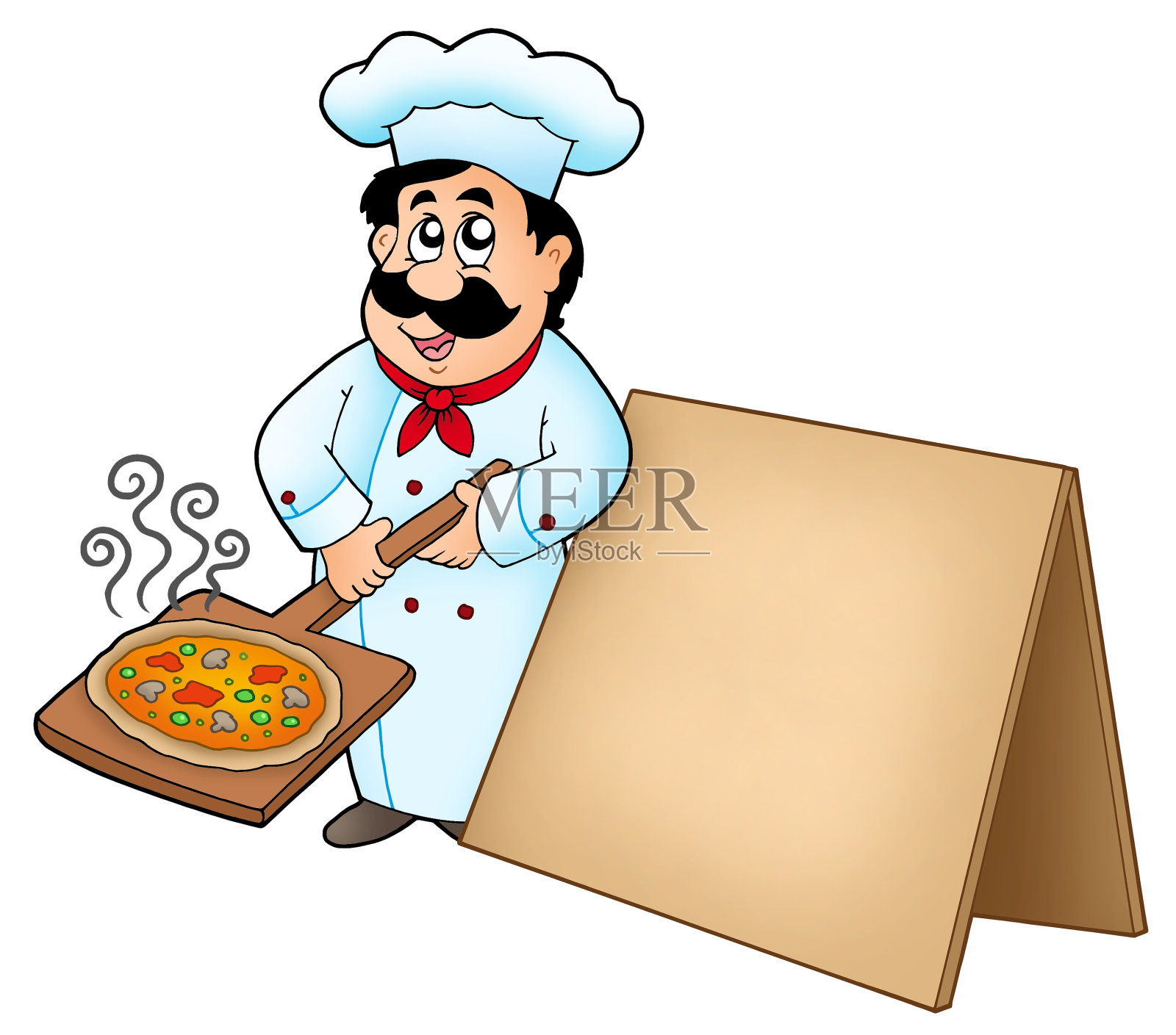 厨师与披萨盘和板插画图片素材