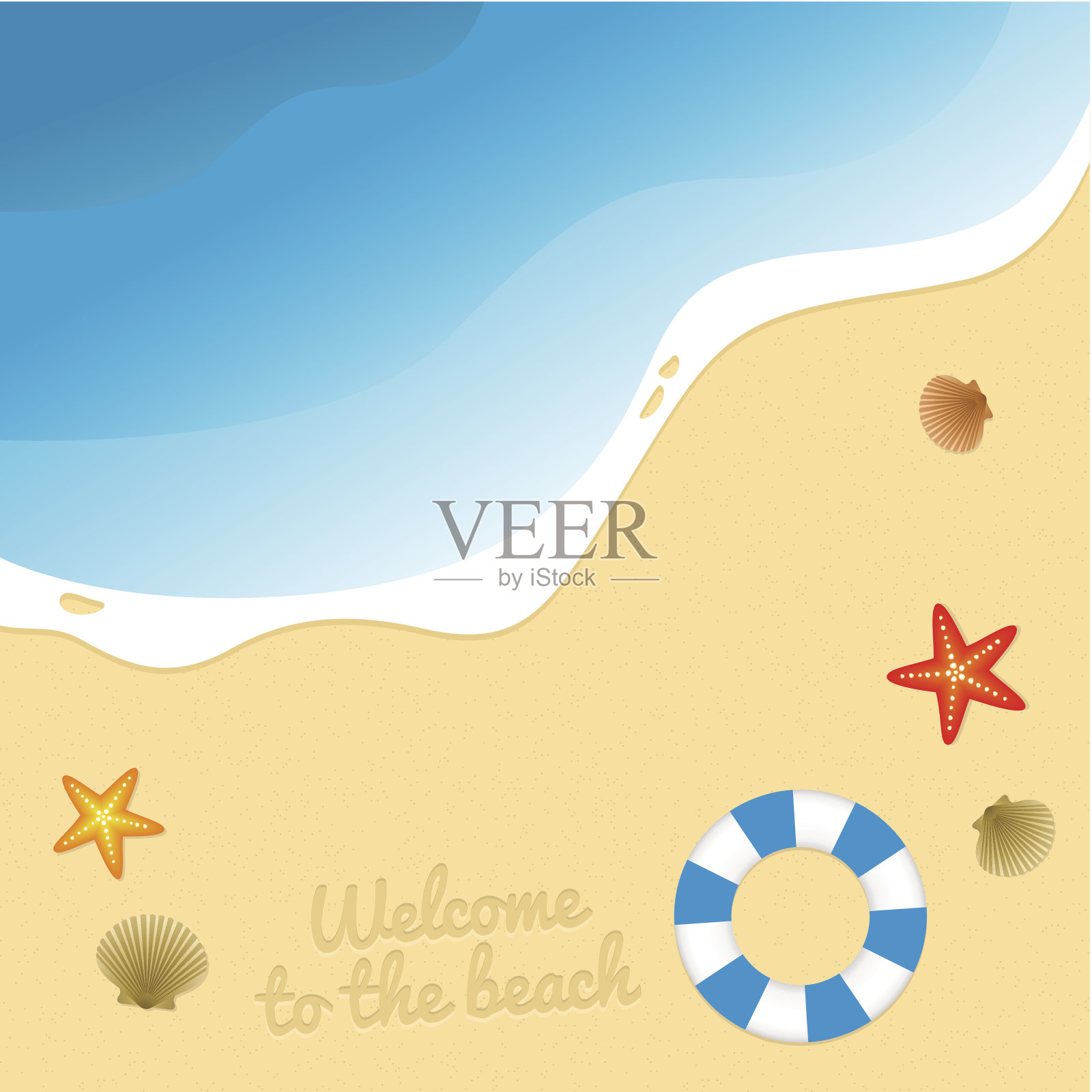 一个海滩的CGI，说欢迎来到海滩插画图片素材