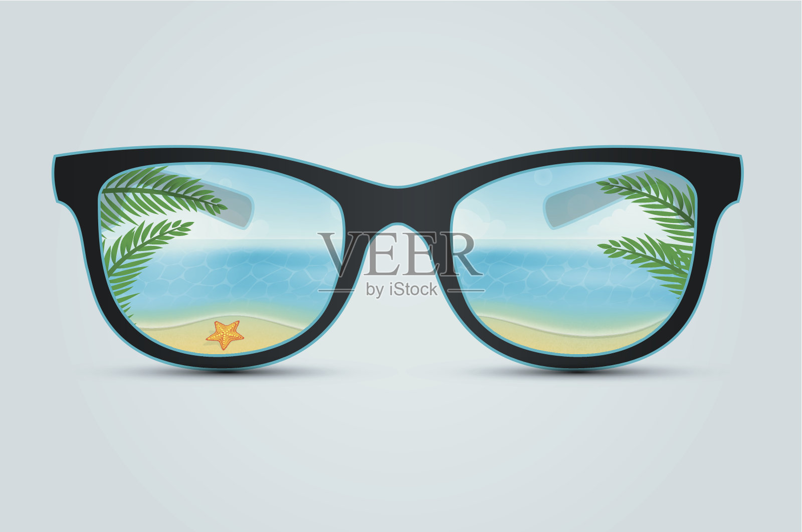 夏日太阳镜与海滩反射插画图片素材