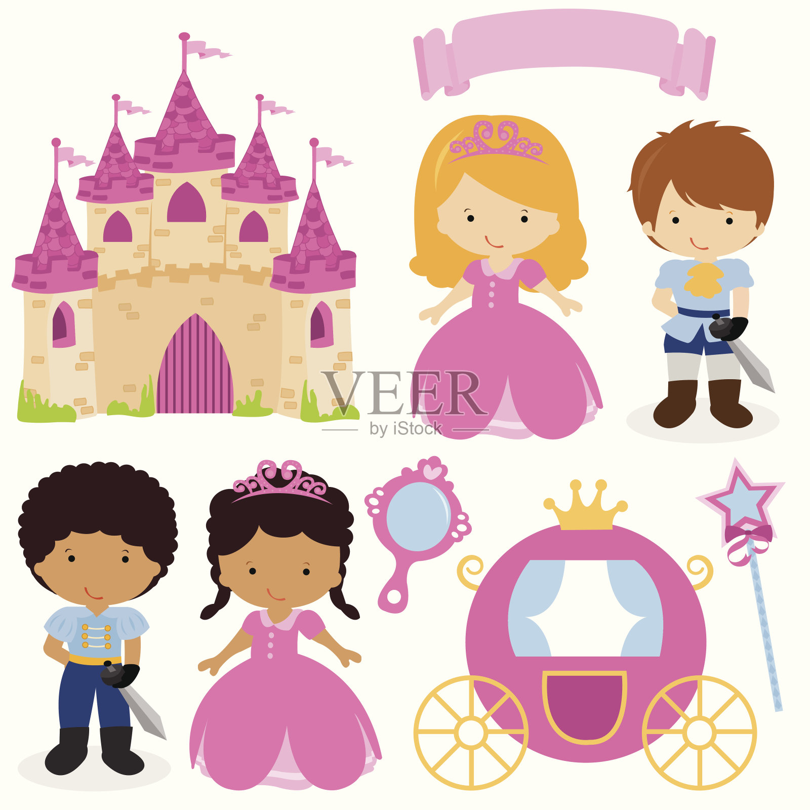 可爱的公主和王子童话插画图片素材